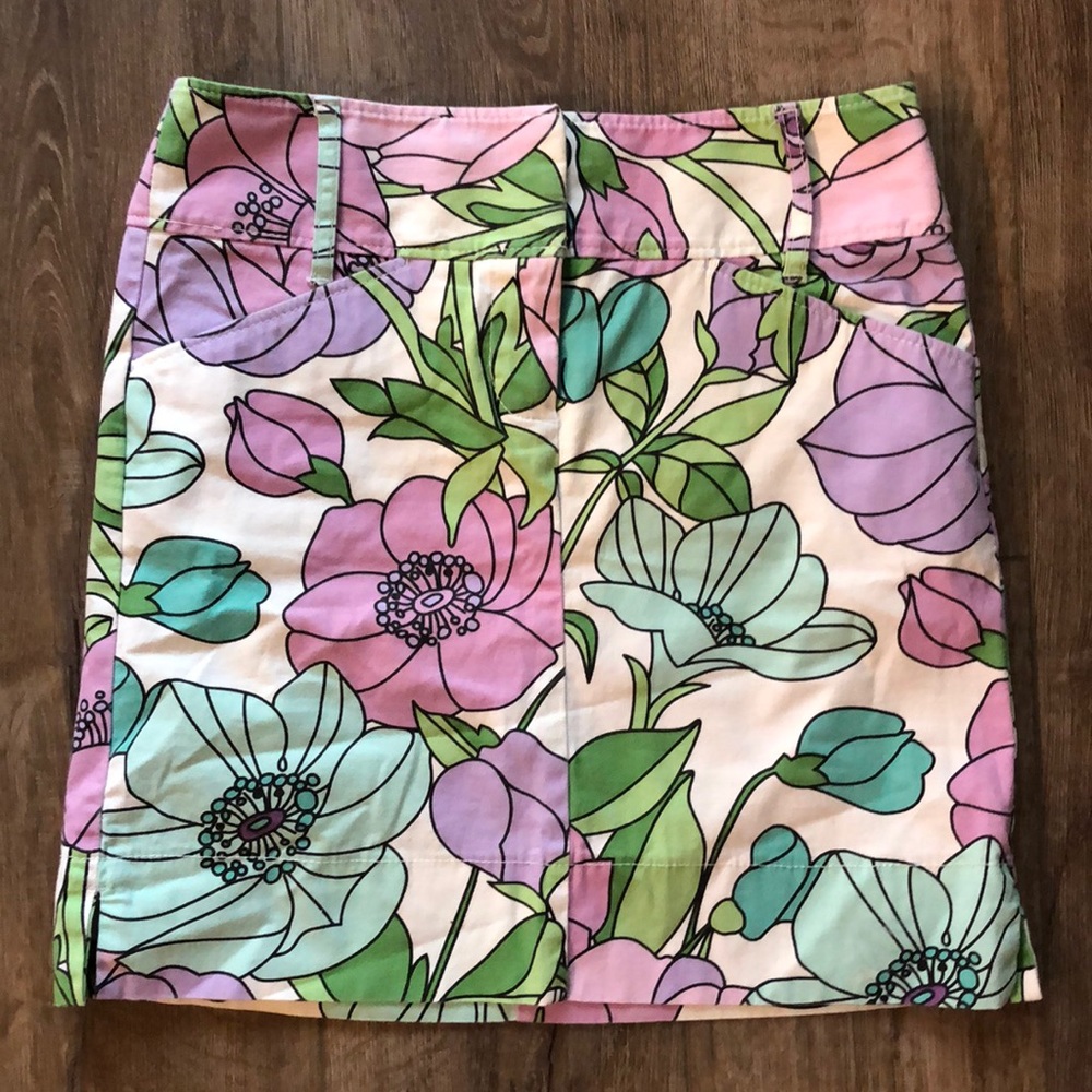 ANN TAYLOR LOFT Floral Print Pocketed Twill Skirt